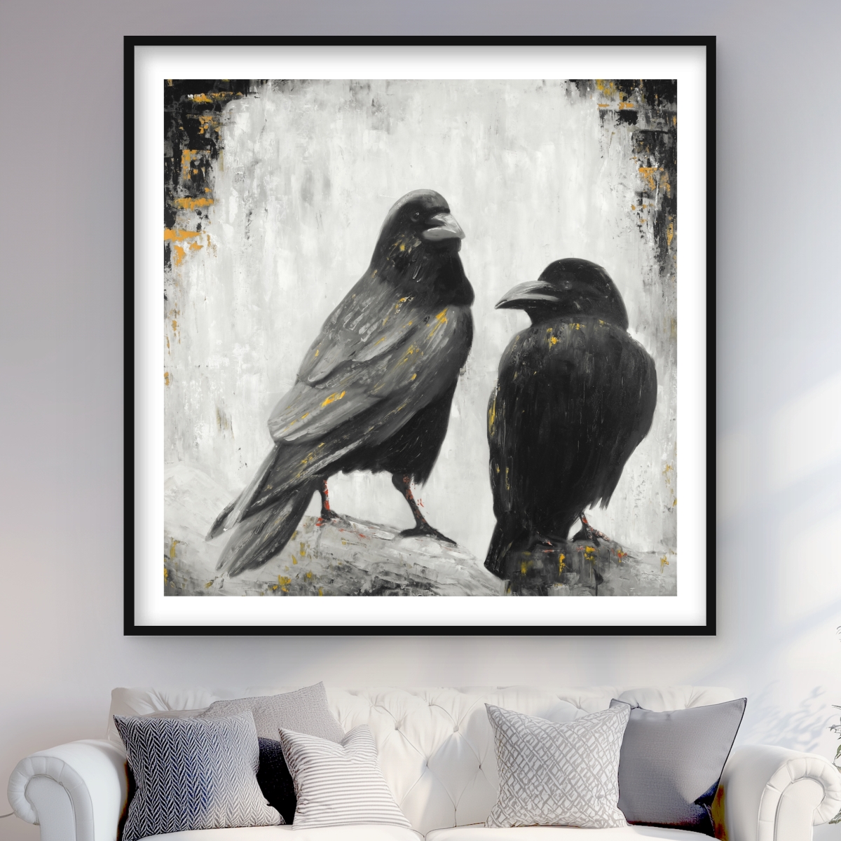 C1FM4848WUSW8F 48 x 48 in. Two Crows Birds - Hyperrealist Framed Print for Home Decor
