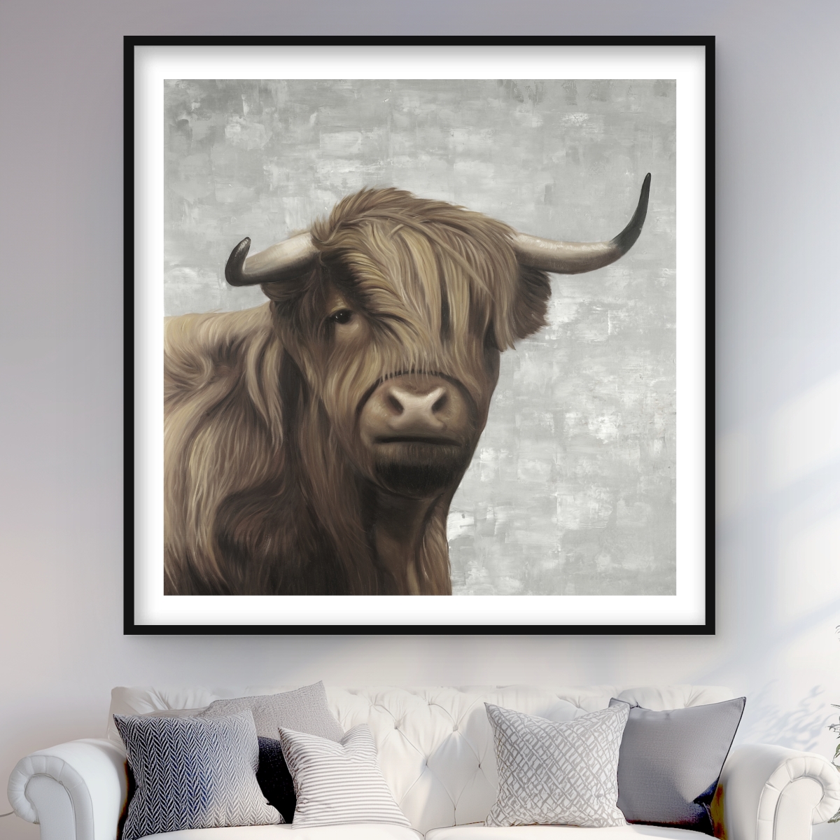 C1FM4848BHKVV5 48 x 48 in. Desaturated Highland Cattle - Brown Framed Matted Print