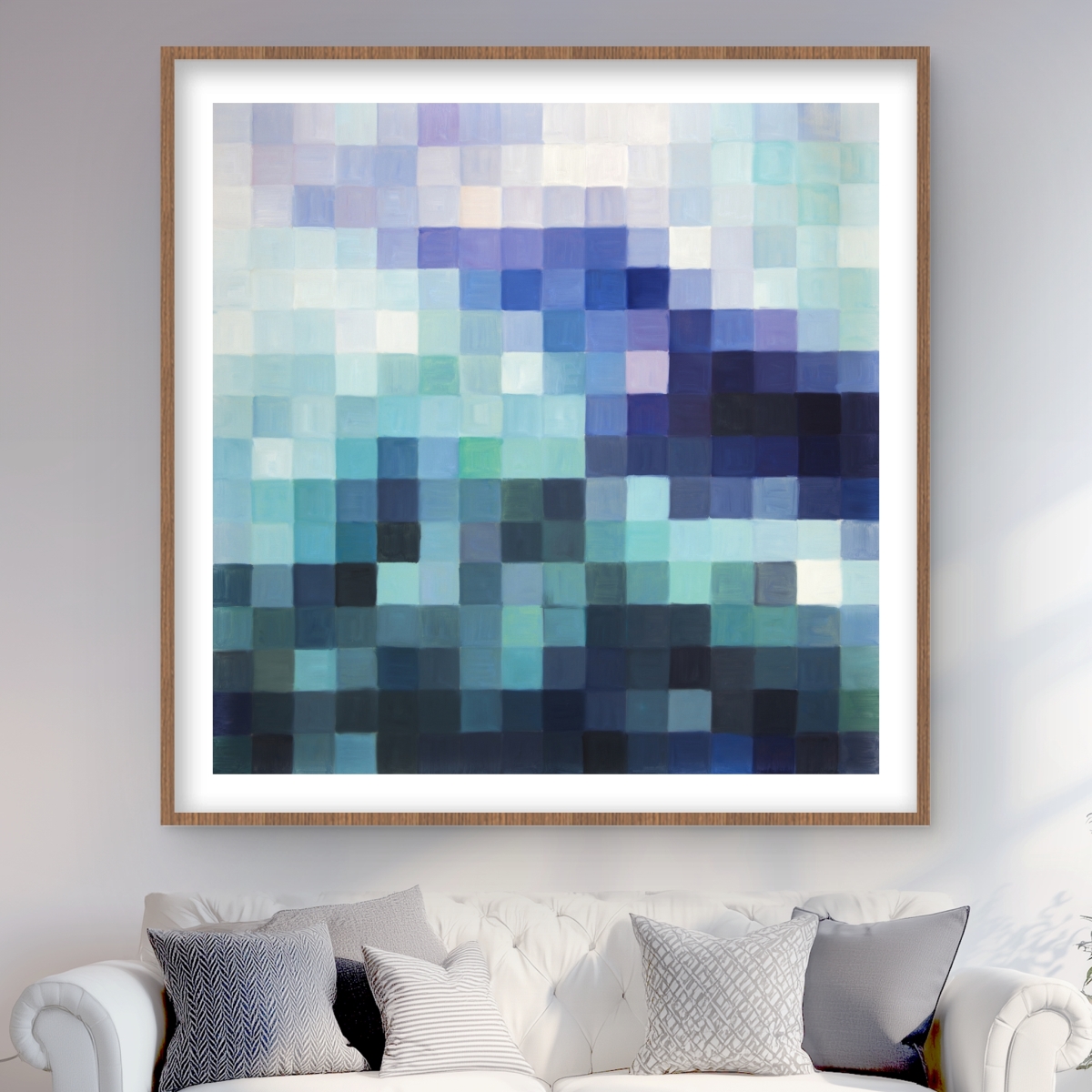 C1FM4848D8CS3G 48 x 48 in. Pixelized Landscape - Patterns Mountains Framed Matted Print