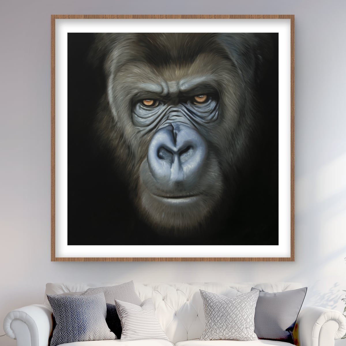 C1FM4848EQY1L0 48 x 48 in. Gorilla Face - Wildlife Hyperrealist Framed Matted Print