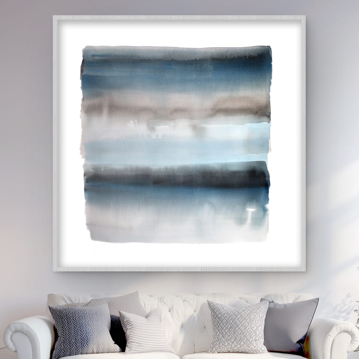 C1FM4848OHVT8V 48 x 48 in. Blue Stripes - Illustrative Abstract Framed Matted Print