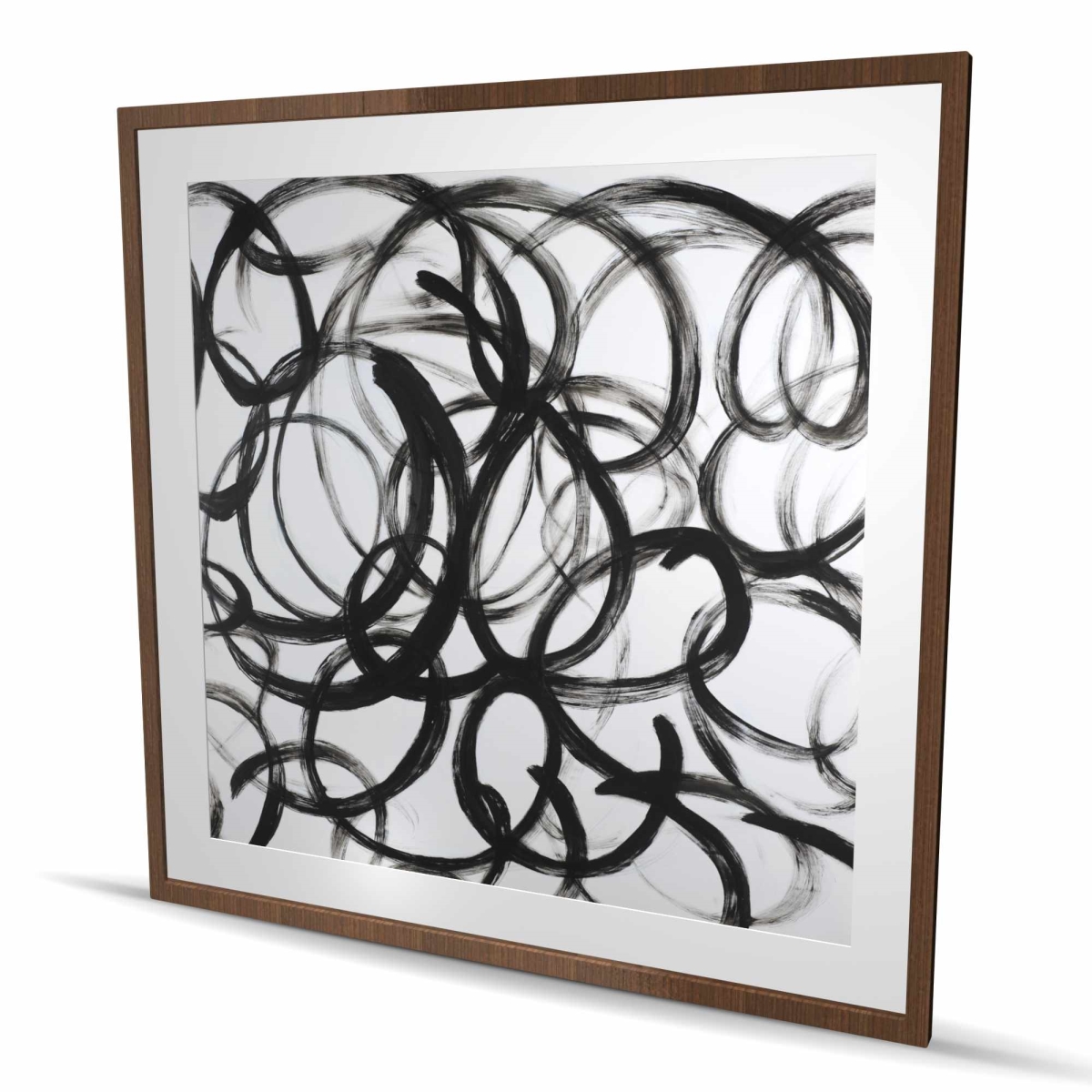 C1FM4848NTT9DC 48 x 48 in. Abstract Curly Lines - Black & White Pattern Framed Print