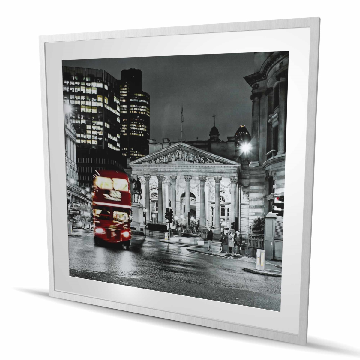 C1FM4848UF4ZEB 48 x 48 in. Grayscale Pantheon with Red Bus - Hyperrealist Print Decor