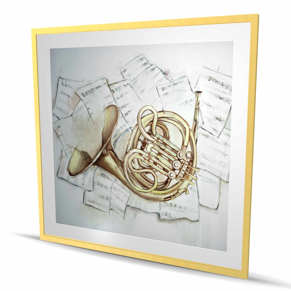 C1FM4848OG3XZ2 48 x 48 in. Horn on Music Sheet - Framed Matted Print for Home Decor