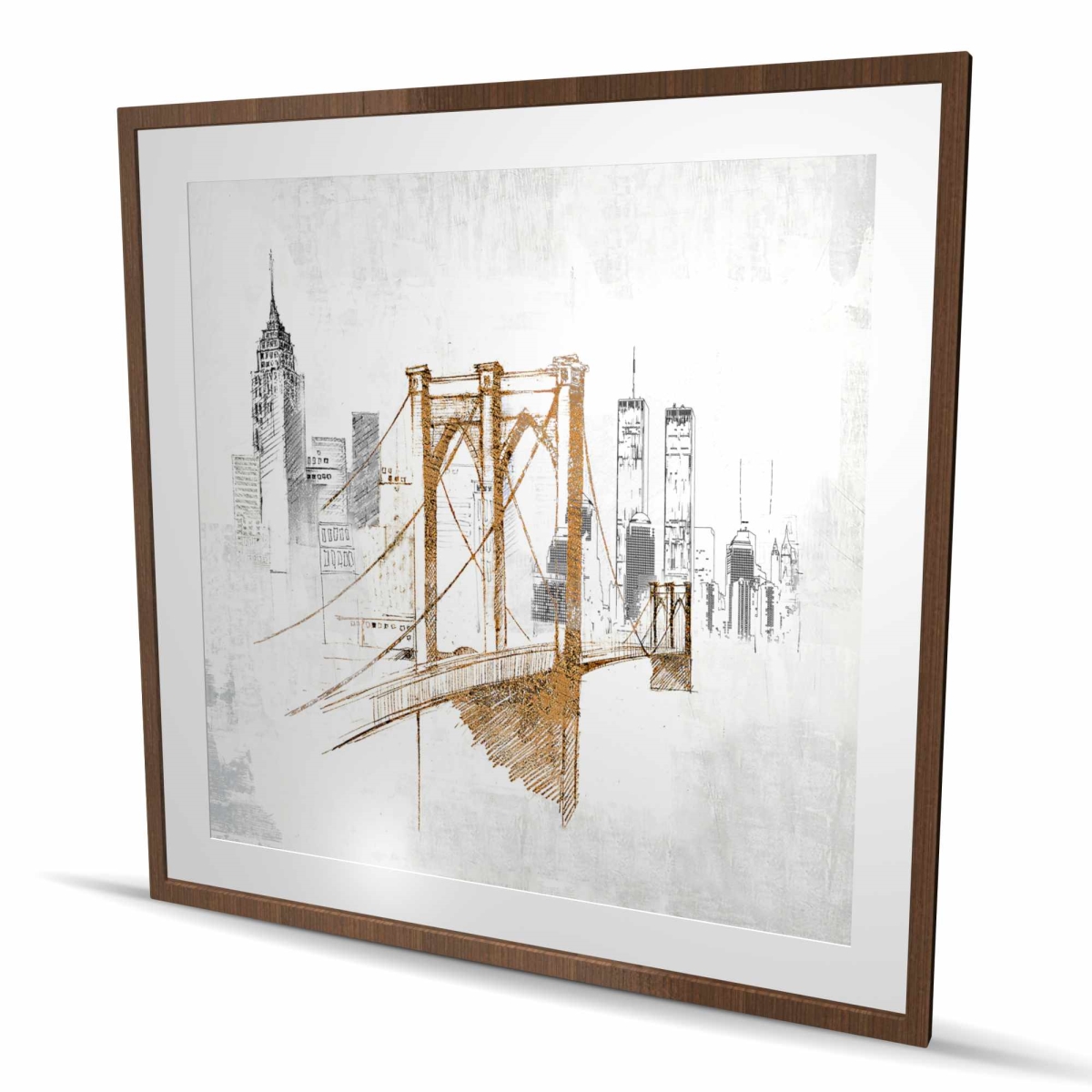 C1FM484821DVQP 48 x 48 in. Brooklyn Bridge Blurry Sketch - Yellow Framed Matted Print