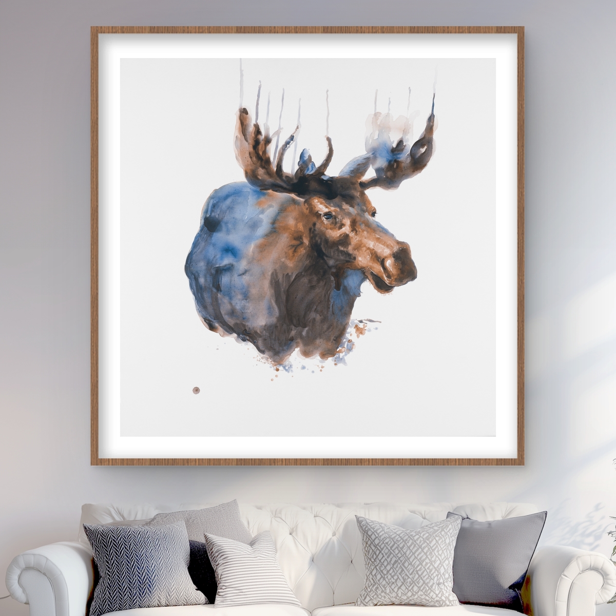 C1FM4848GGD0O9 48 x 48 in. Abstract Blue Moose - Rustic Framed Matted Print for Decor
