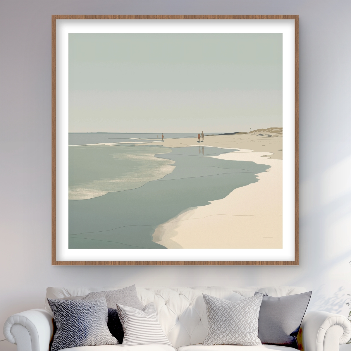 C1FM48483JD21C 48 x 48 in. Peaceful Walk - Coastal White Framed Matted Print for Decor