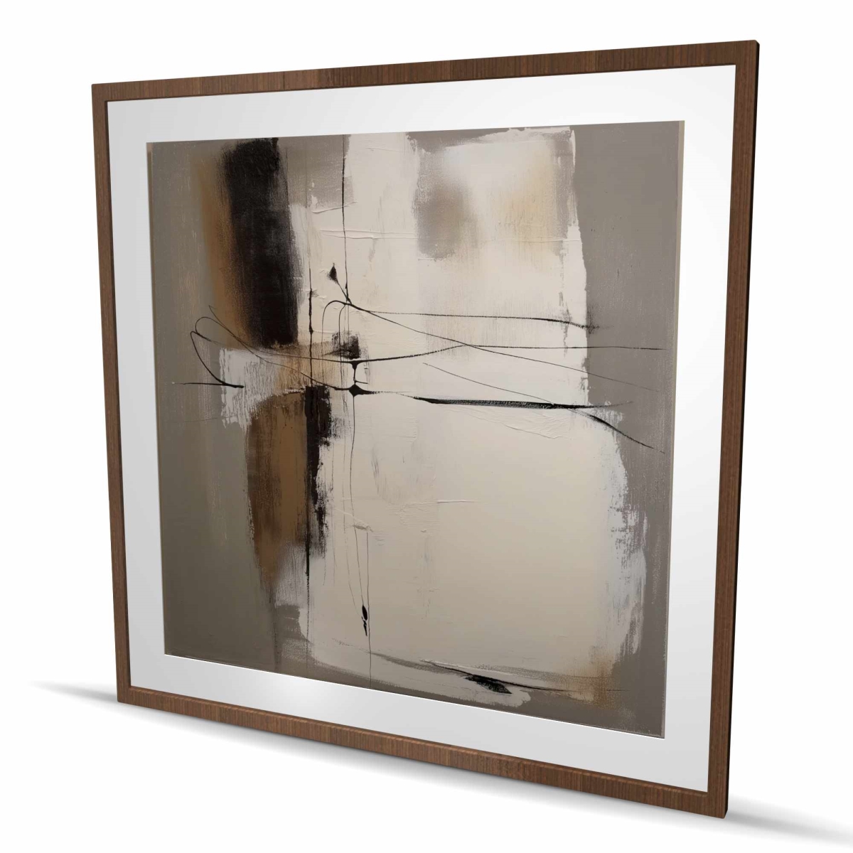 C1FM48484N1HWH 48 x 48 in. Rusty Splashes - Gray Abstract Framed Matted Print for Decor