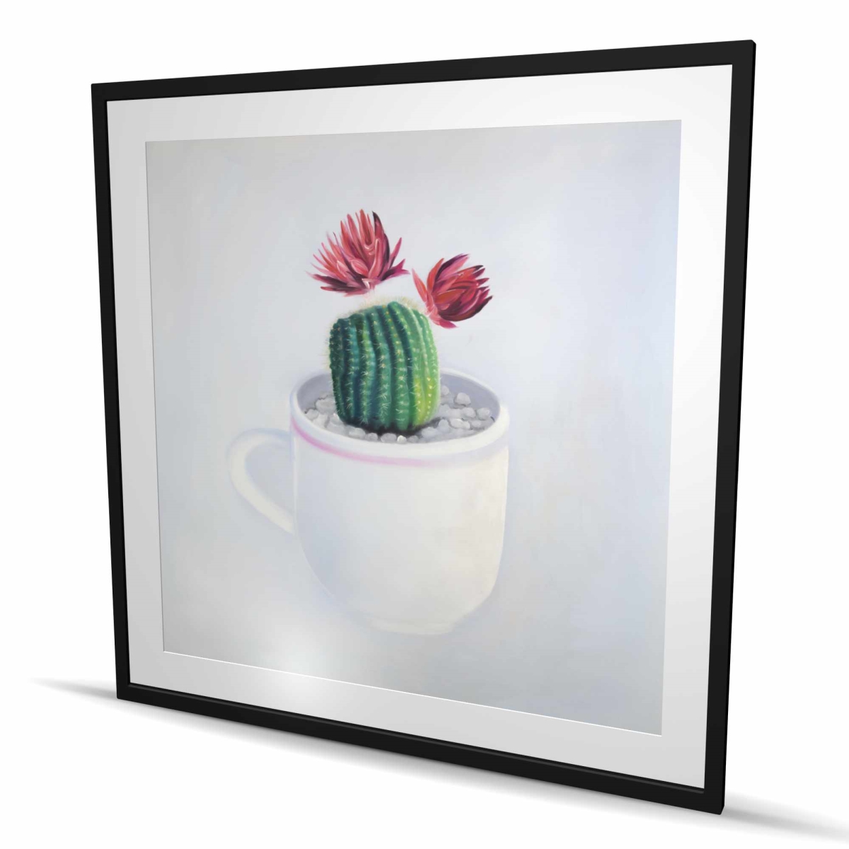 C1FM4848QLDFJG 48 x 48 in. Mini Cactus in A Cup - Hyperrealist Framed Print for Decor