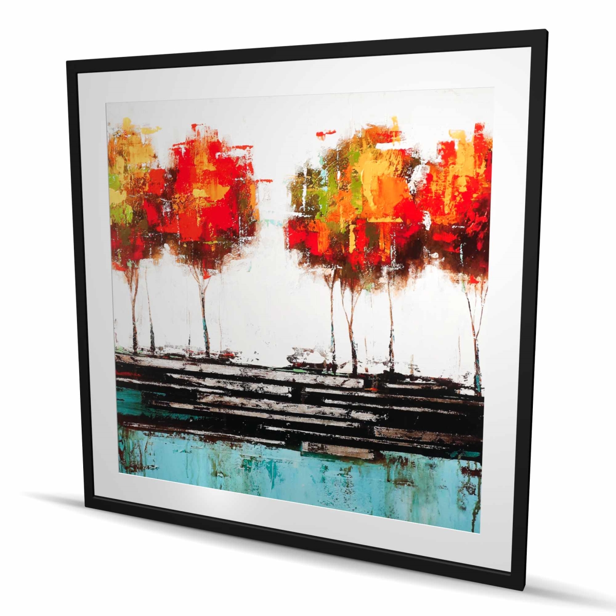 C1FM4848LNX1TP 48 x 48 in. Modern Style Trees - Framed Matted Print for Home Decor