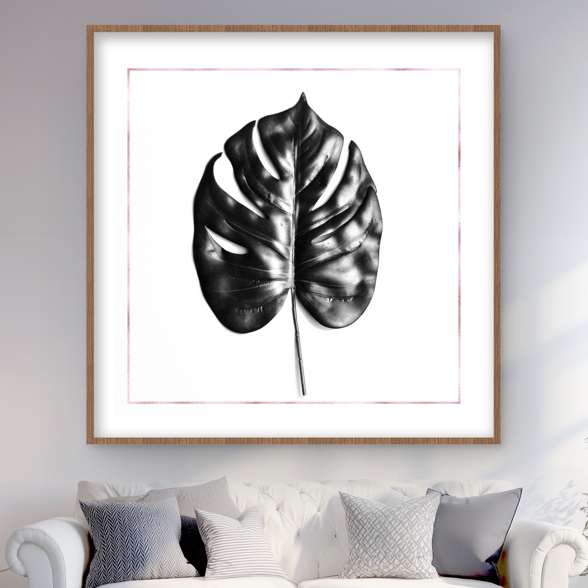 C1FM4848ZOLTN6 48 x 48 in. Split Leaf Philodendron with Rose Line - Framed Matted Print