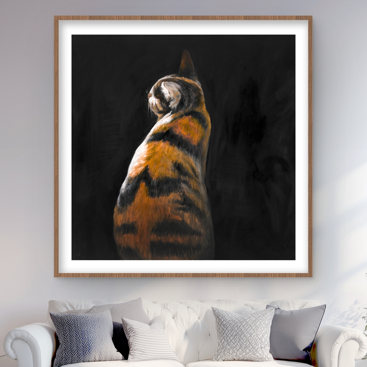 C1FM4848YLE706 48 x 48 in. Spotted Cat - Orange Animals Framed Matted Print for Decor