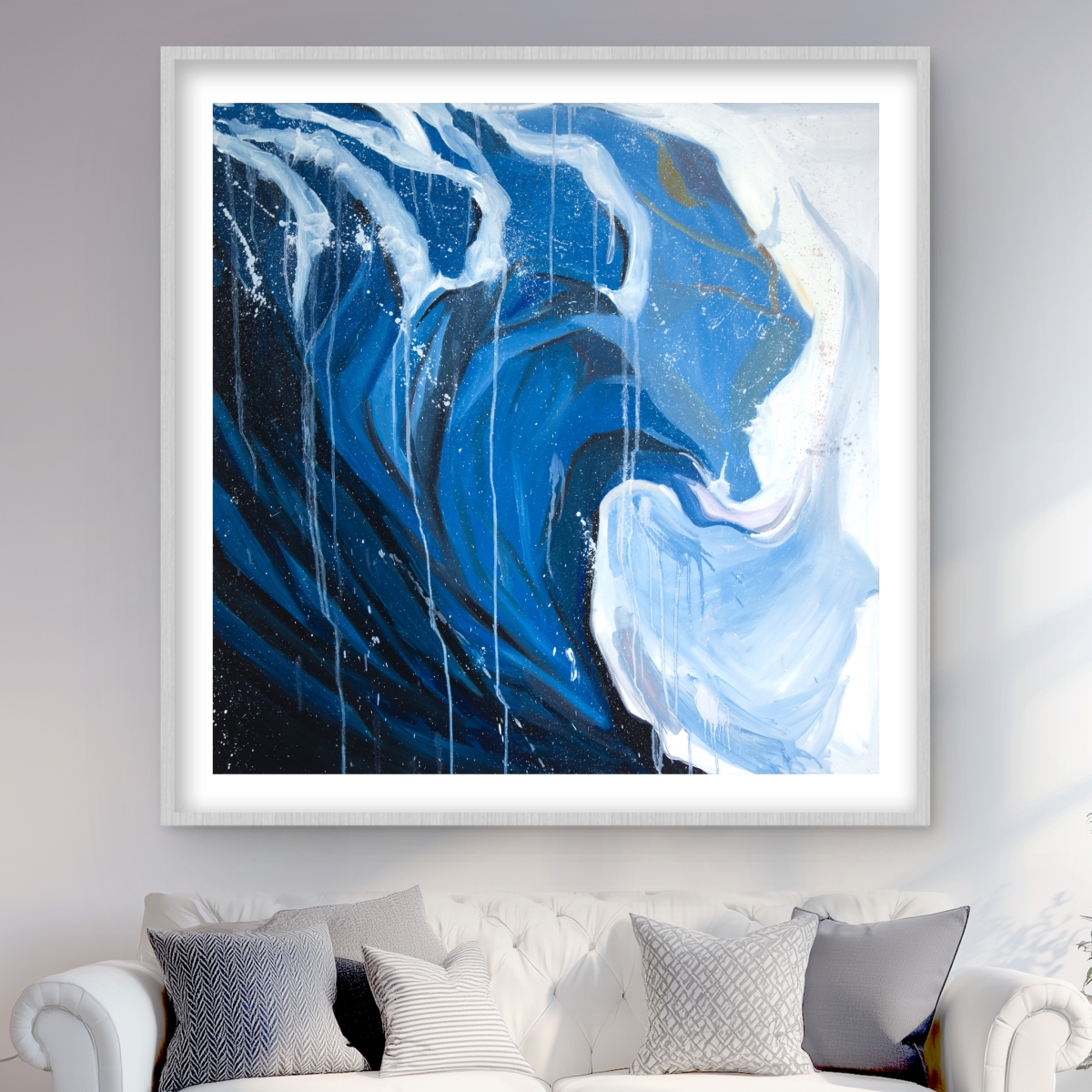 C1FM4848E8O8ZA 48 x 48 in. Abstract Wave in Motion - Beach Modern Framed Matted Print