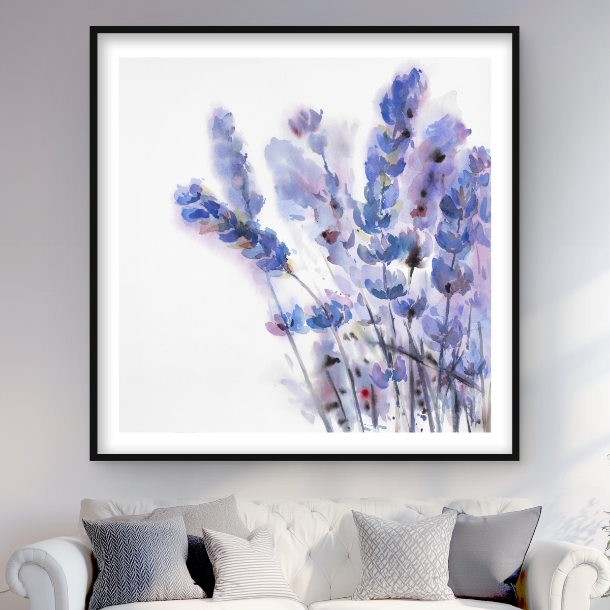 C1FM48484TC9WH 48 x 48 in. Watercolor Lavender Flowers Print - Rustic Bathroom Decor