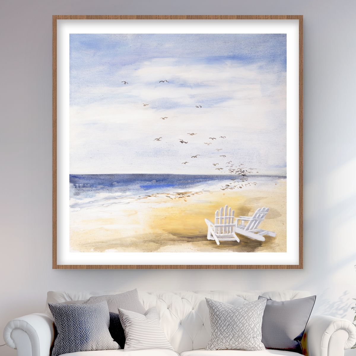 C1FM48485QJSFW 48 x 48 in. Day At the Beach - Illustrative Travel Map Print for Decor