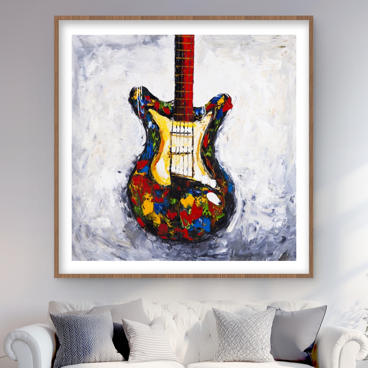 C1FM4848GSMQ92 48 x 48 in. Colorful Guitar - Framed Matted Print for Man Cave Decor