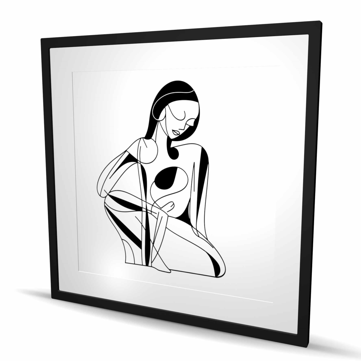 C1FM3636C2K4WW 36 x 36 in. Feminine Lines - White Figurative Framed Matted Print Decor