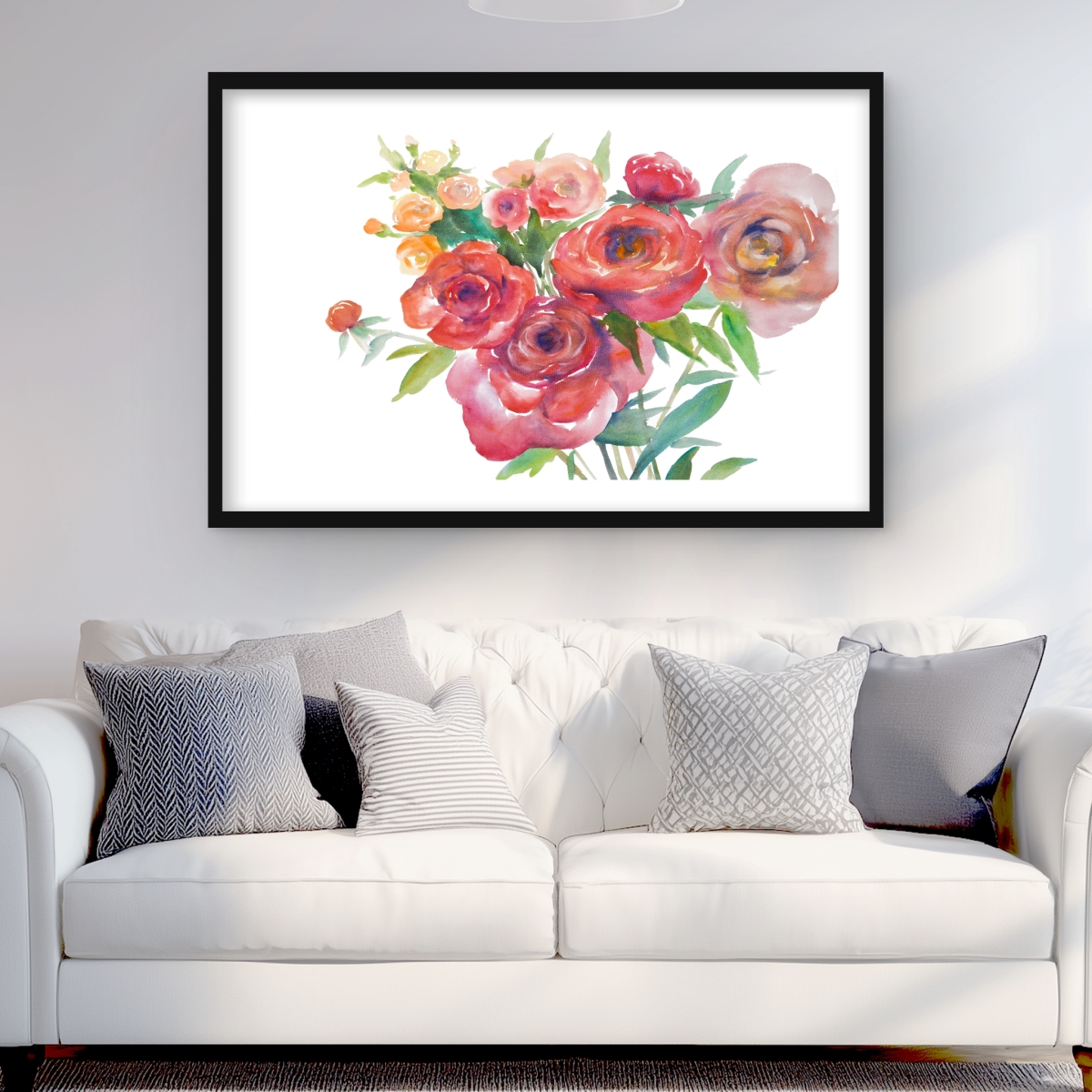 C1FM2436QPVZ4H 24 x 36 in. Watercolor Bouquet of Flowers - Red Romantic Framed Print