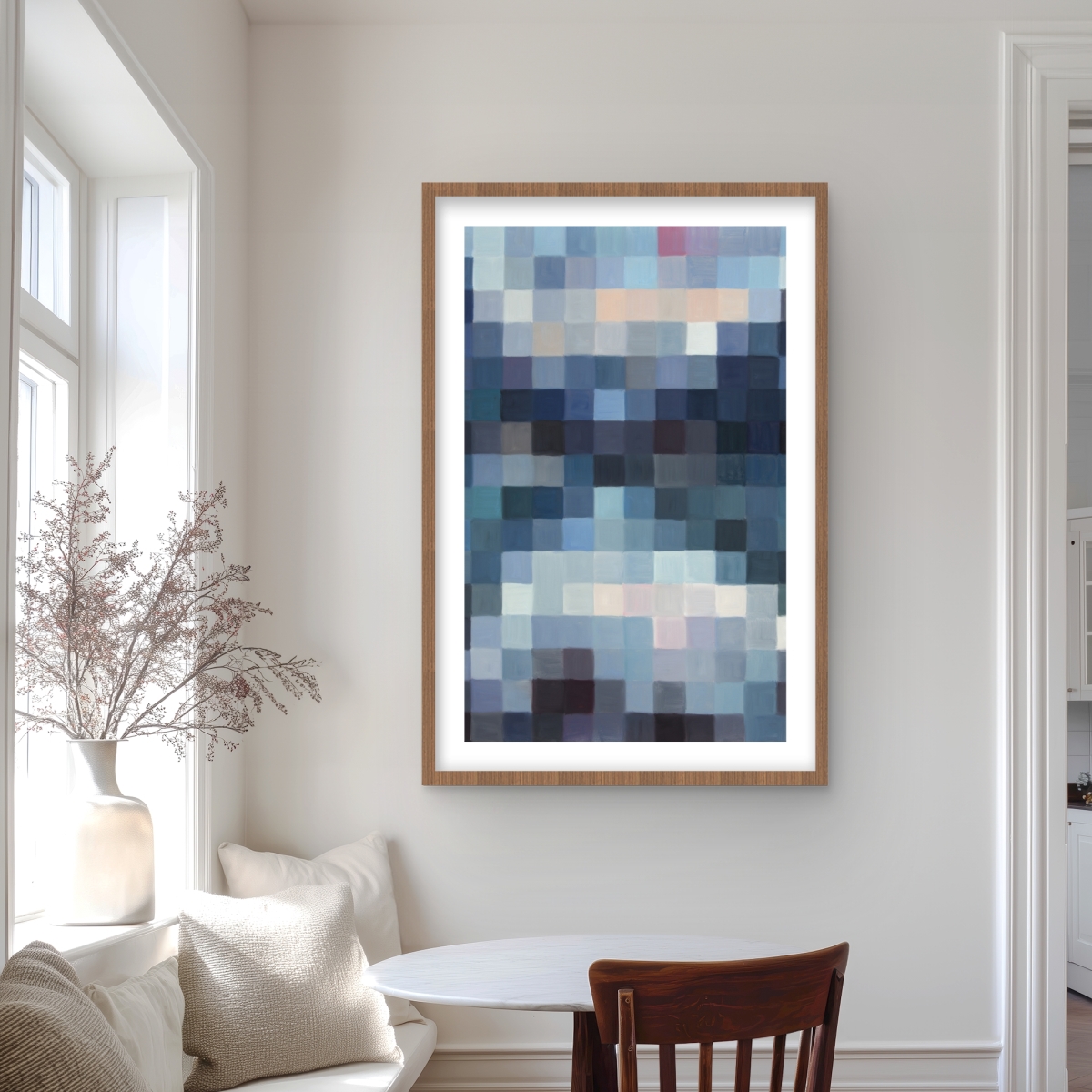 C1FM2436HEDNWL 24 x 36 in. Pixelated Mountainous Landscape - Blue Office Framed Print