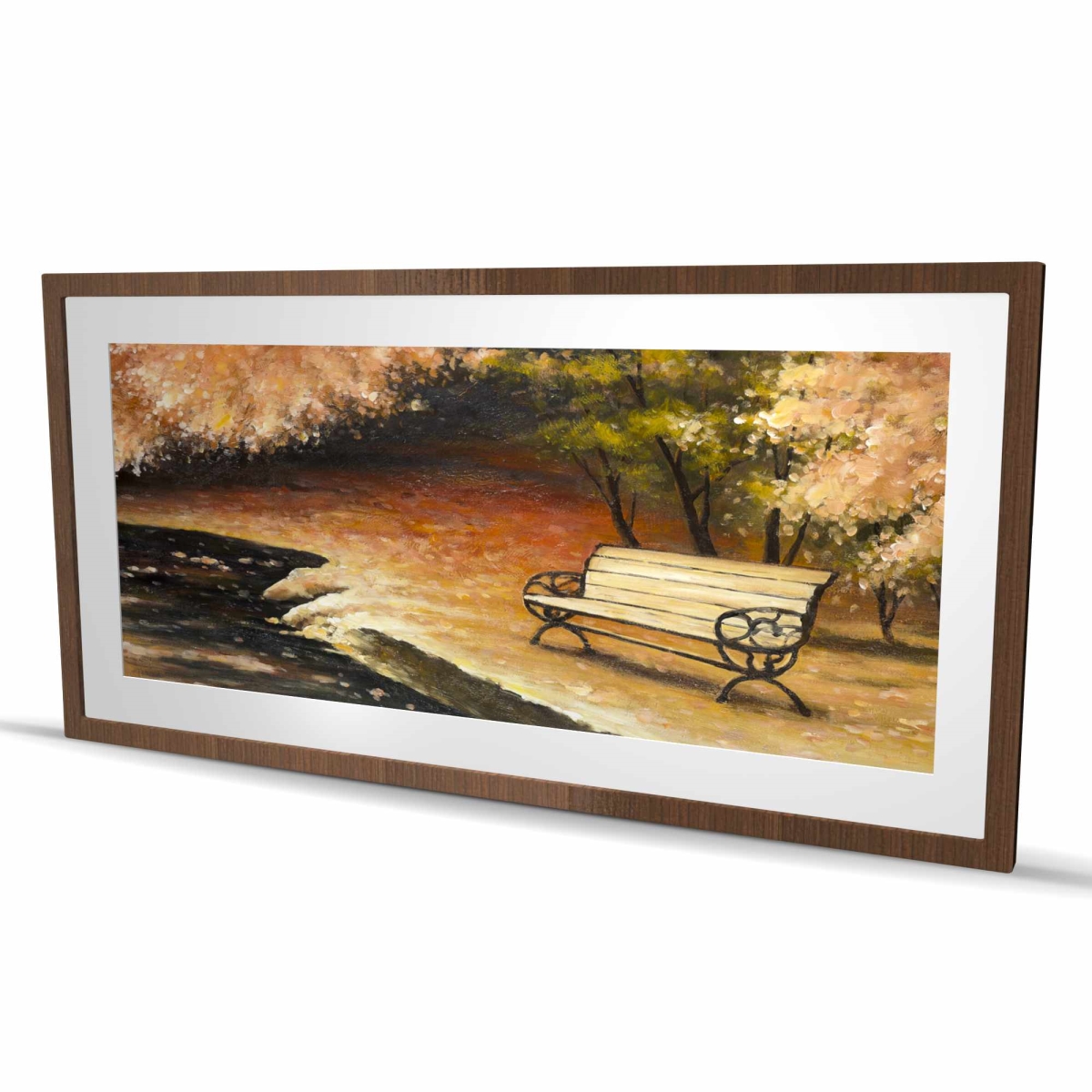 C1FM2448Y3V7VO 24 x 48 in. Park Bench by Fall - Brown Bedroom Framed Matted Print Decor