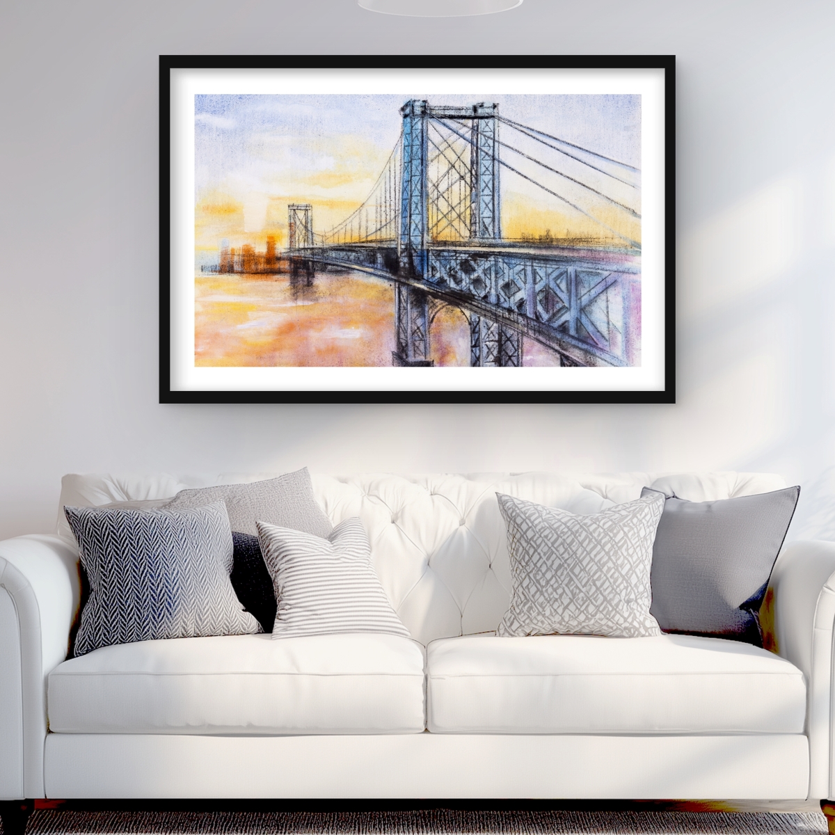 C1FM2436T21018 24 x 36 in. Abstract Brooklyn Bridge - Illustrative Cities Framed Print
