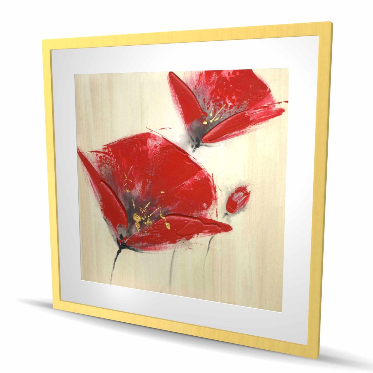 C1FM3636E5PSKJ 36 x 36 in. Three Red Flowers with Texture - Framed Matted Print Decor