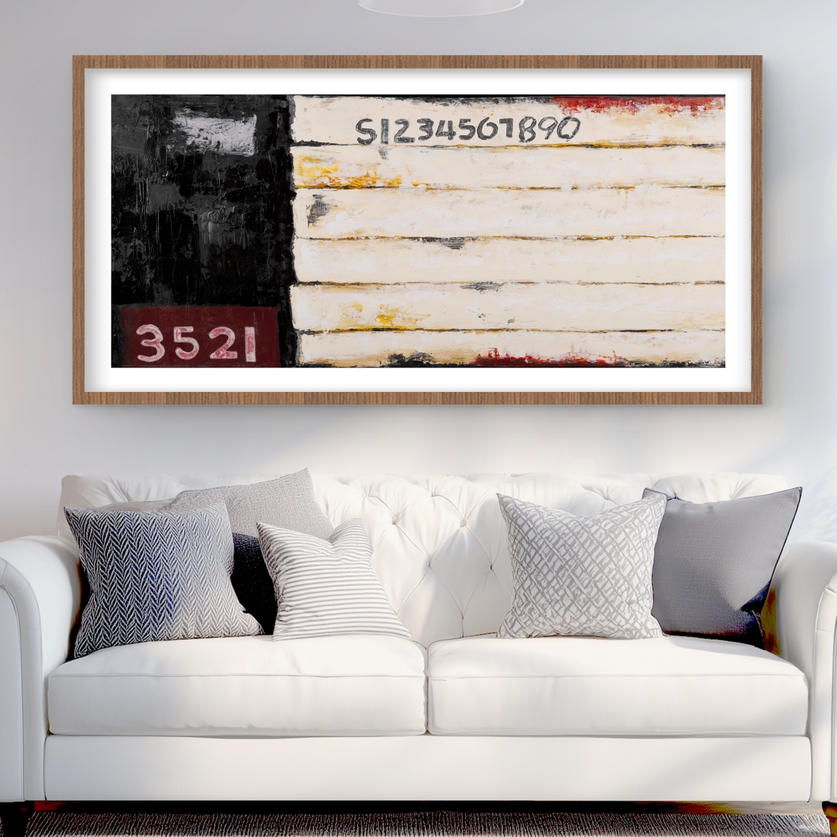 C1FM2448QOMAT6 24 x 48 in. Wood Looking Art with Numbers - Black Framed Matted Print Office Decor
