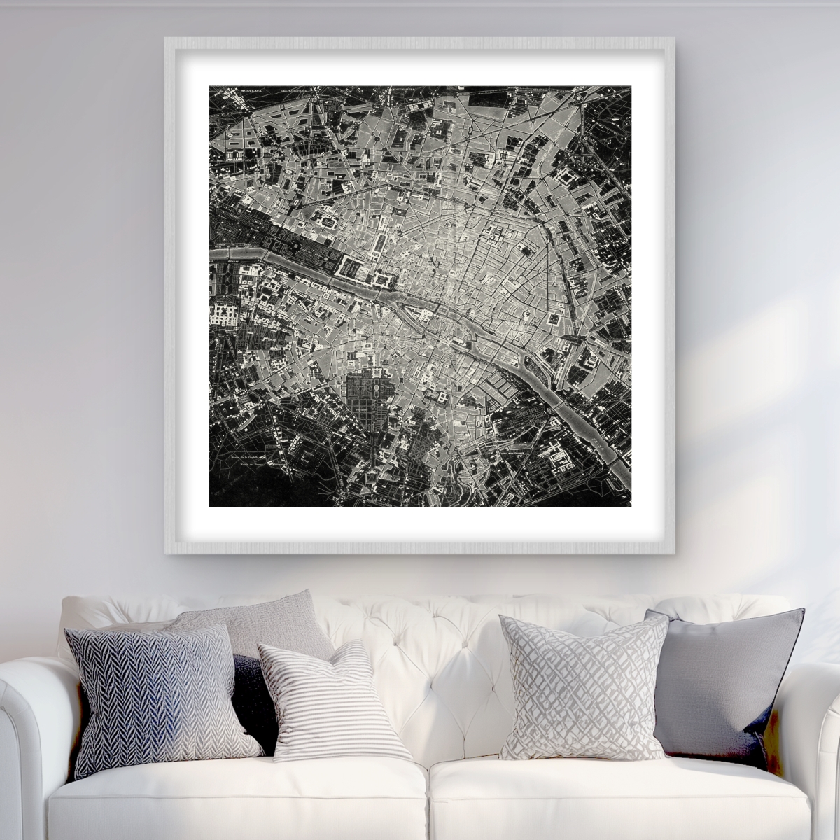 C1FM36367JMCWZ 36 x 36 in. Airplane Satellite View - Blueprints Man Cave Framed Print