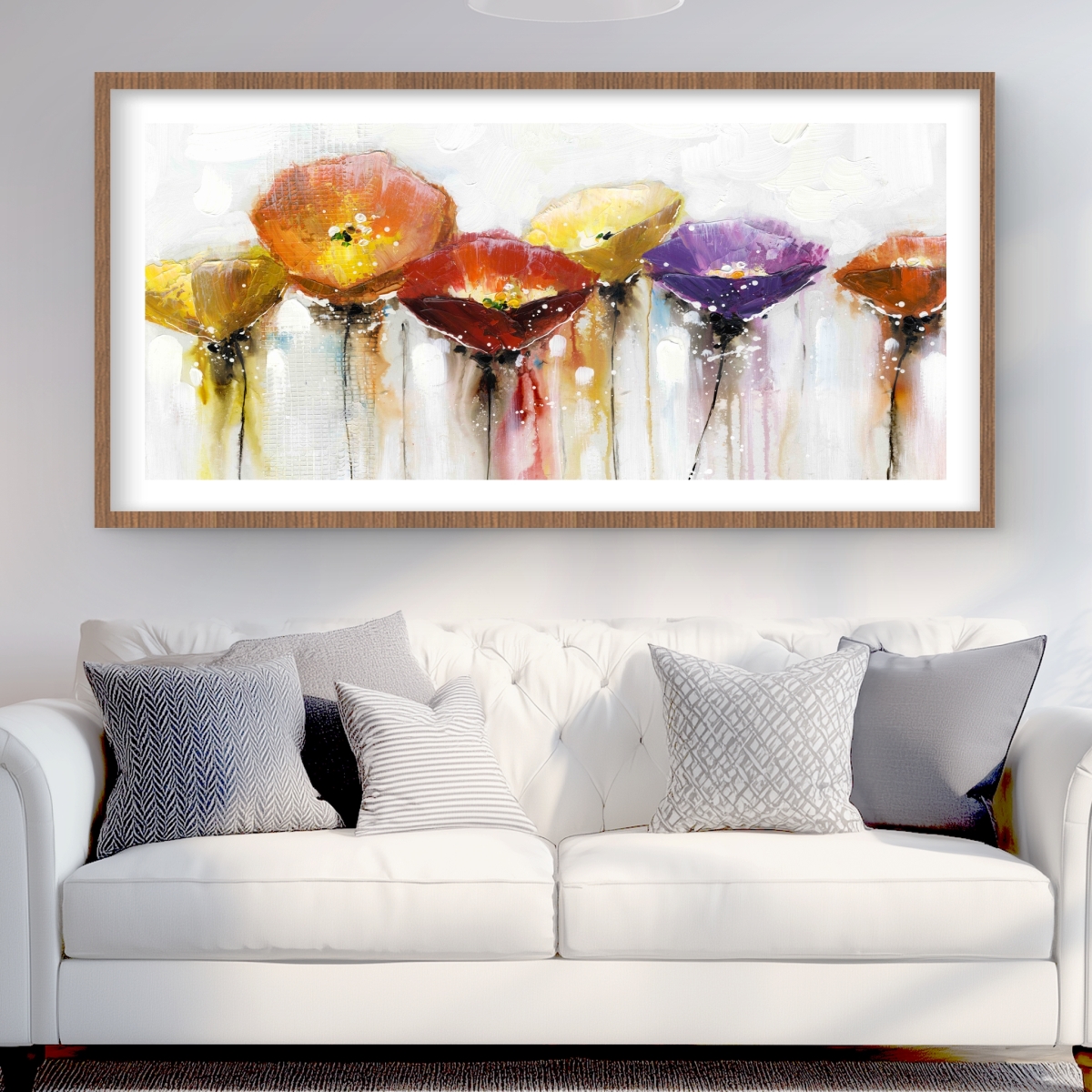 C1FM2448U07ECS 24 x 48 in. Multiple Colorful Abstract Flowers - Romantic Framed Print