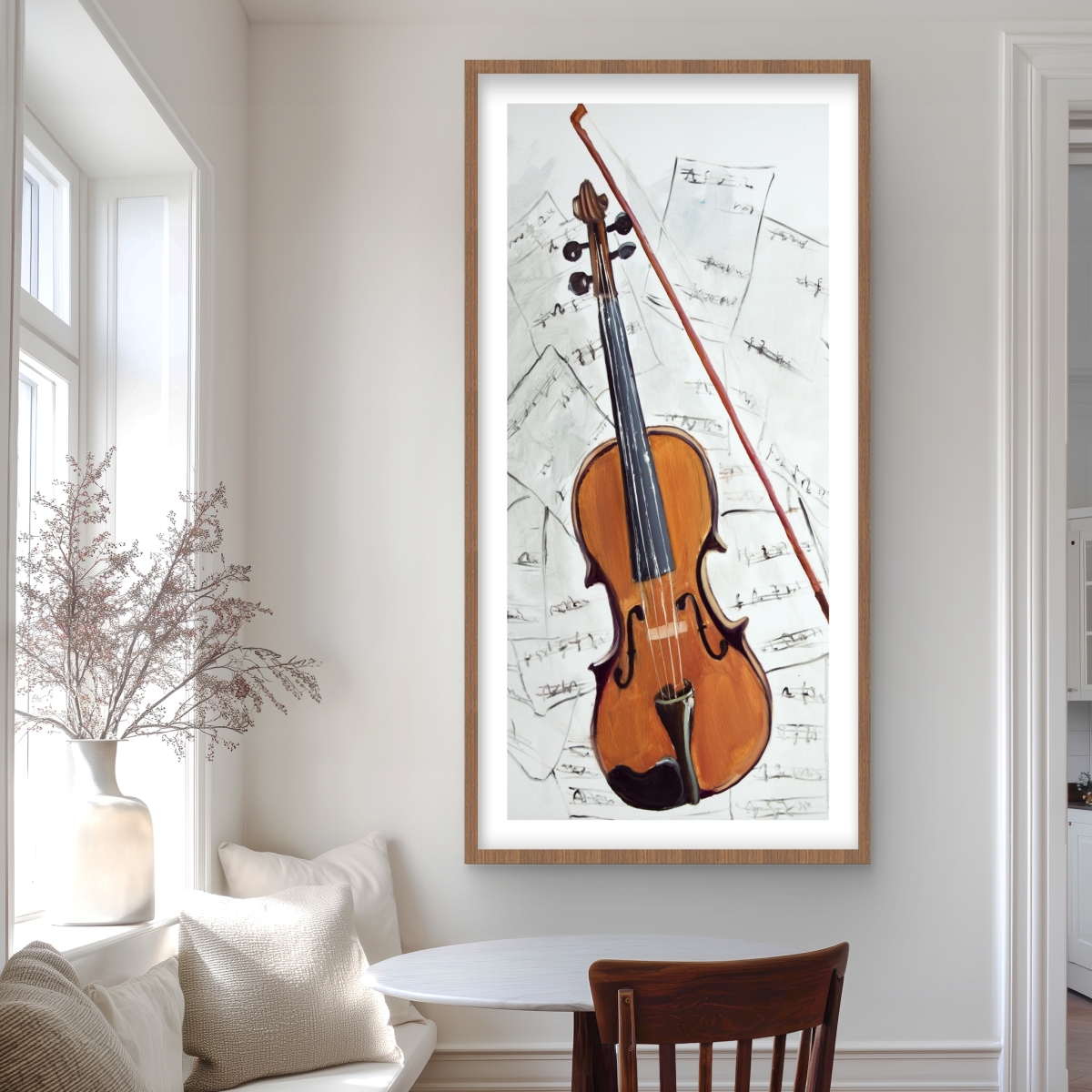 C1FM2448V0PBHJ 24 x 48 in. Violin on Music Sheet - Framed Matted Print for Home Decor