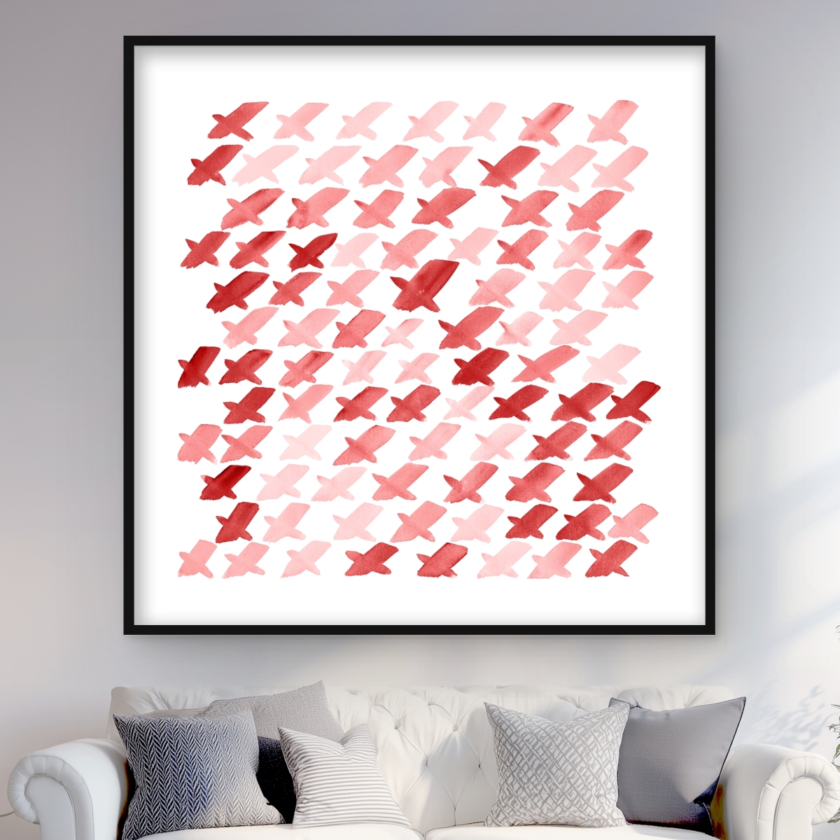 C1FM4848NH7QU6 48 x 48 in. X Red Pattern - Framed Matted Print for Home Decor