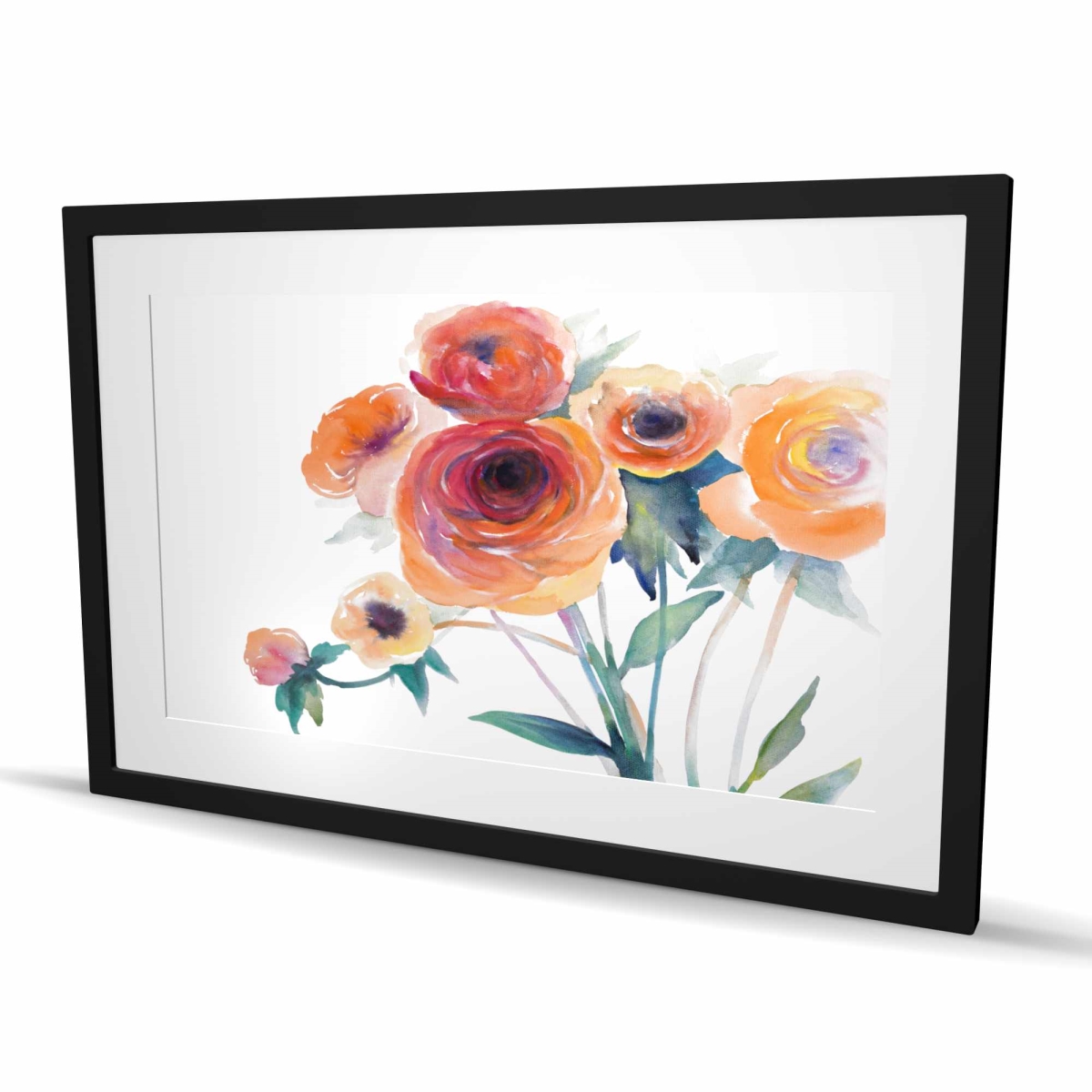 C1FM2436TCKA0W 24 x 36 in. Watercolor Flowers - Orange Floral Botanical Framed Print