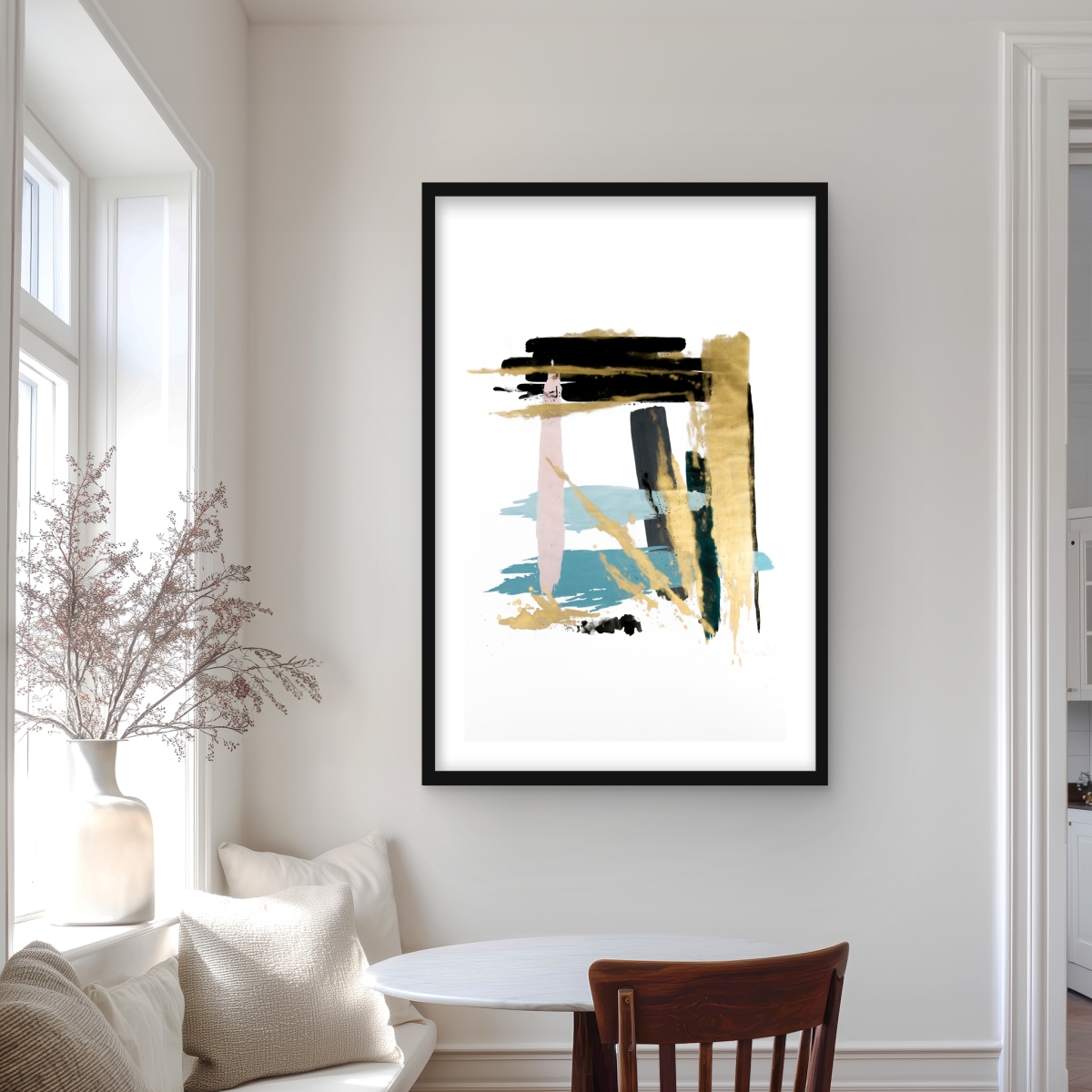 C1FM2436OTIUSM 24 x 36 in. Pastel Stroke - Abstract Black Framed Matted Print for Decor