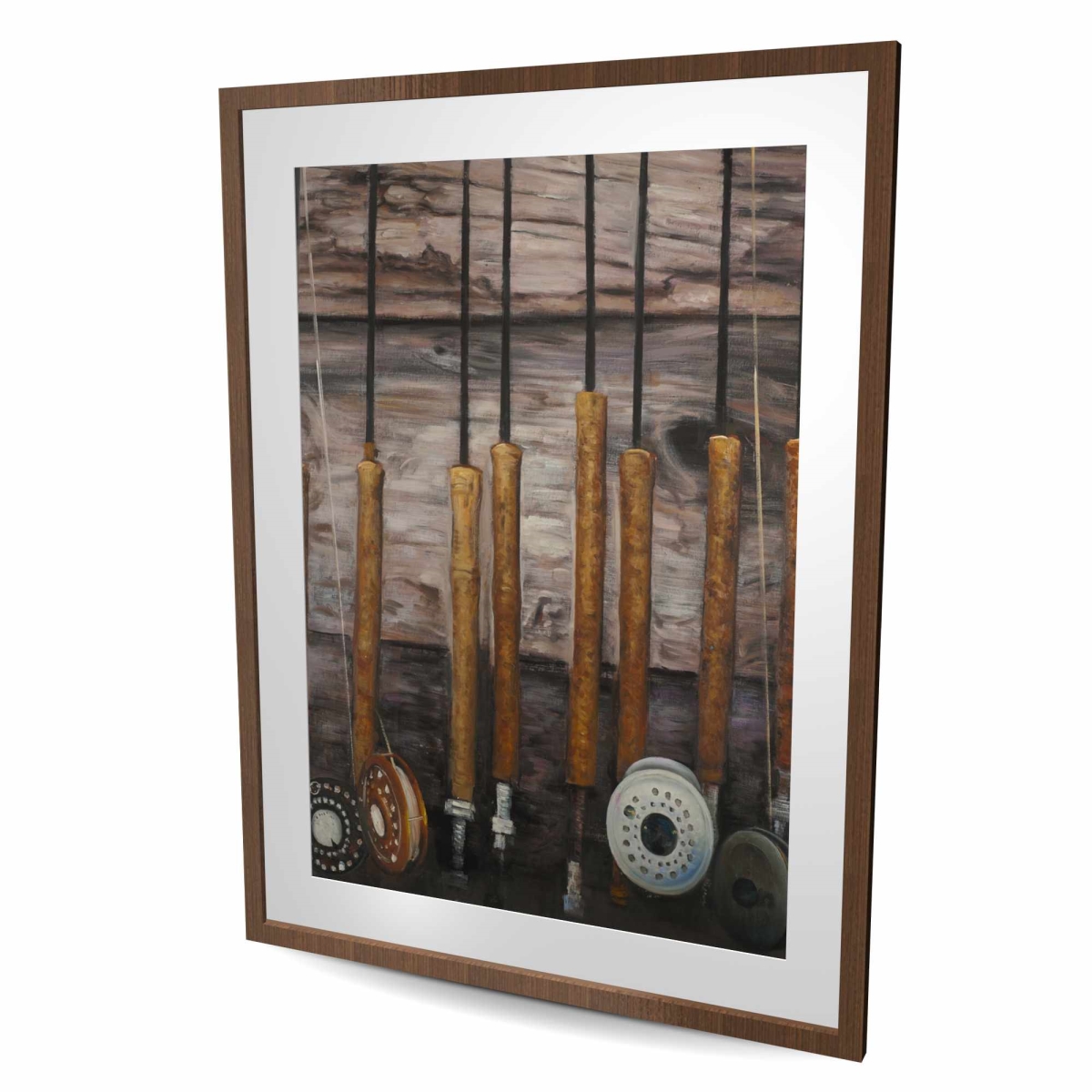 C1FM364841QFC7 36 x 48 in. Fishing Rods on Wood - Rustic Still Life Framed Print