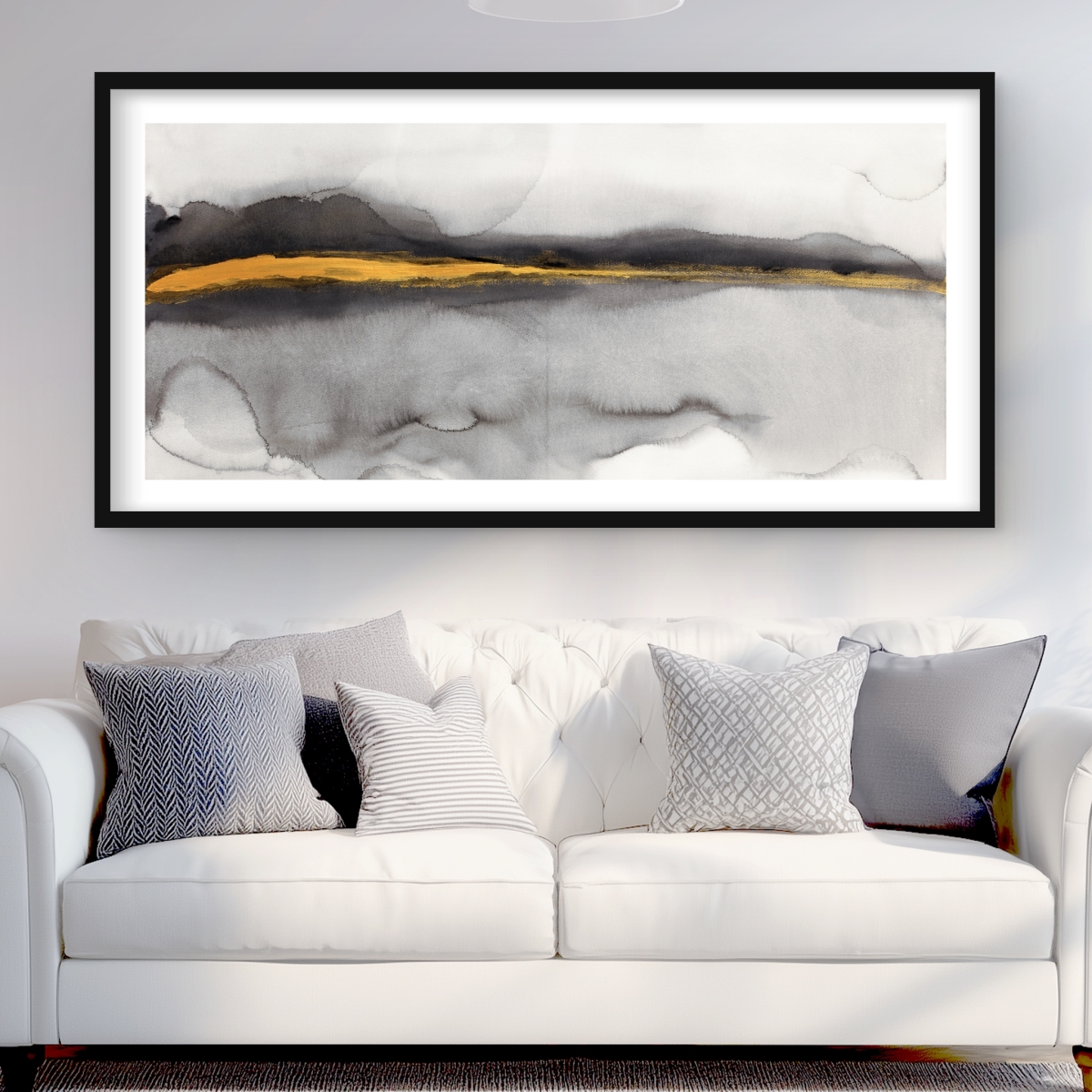 C1FM244807IFA4 24 x 48 in. Gold Stripe Abstract - Framed Matted Print for Home Decor