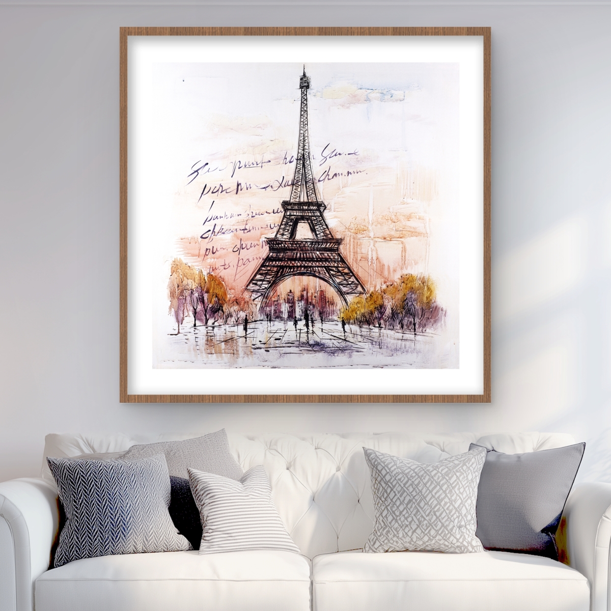 C1FM3636C331YE 36 x 36 in. Eiffel Tower Sketch - Handwritten Message Framed Print Decor