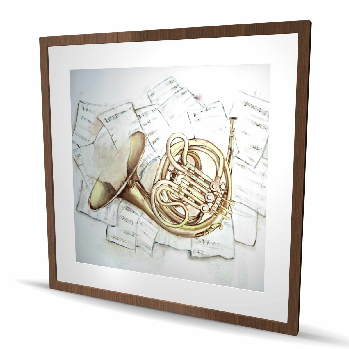 C1FM3636C39QZ6 36 x 36 in. Horn on Music Sheet - Yellow Framed Matted Print for Decor