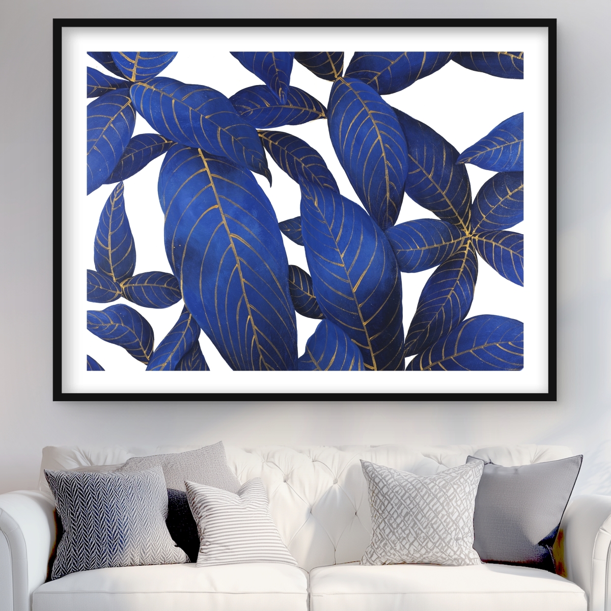 C1FM36482E45XP 36 x 48 in. Abstract Modern Blue Leaves - Exotic Framed Matted Print