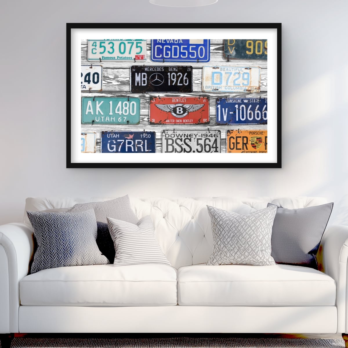 C1FM2436VGKCX3 24 x 36 in. Vintage Plates Registration - Man Cave Blue Framed Print