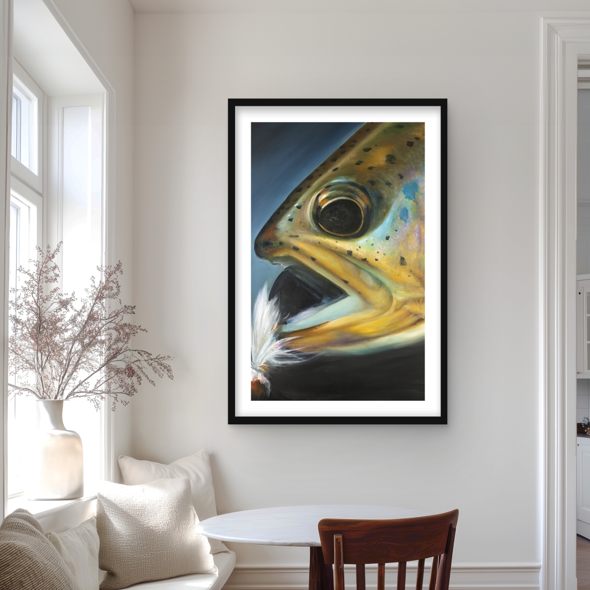 C1FM2436VZVRMK 24 x 36 in. Golden Trout with Fly Fishing Flie - Man Cave Decor Print