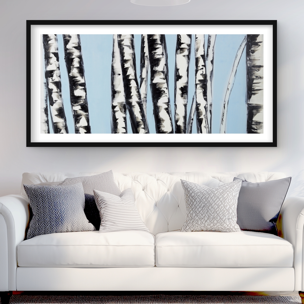 C1FM2448BXLBLD 24 x 48 in. Pastel Birches - Modern Framed Matted Print for Home Decor