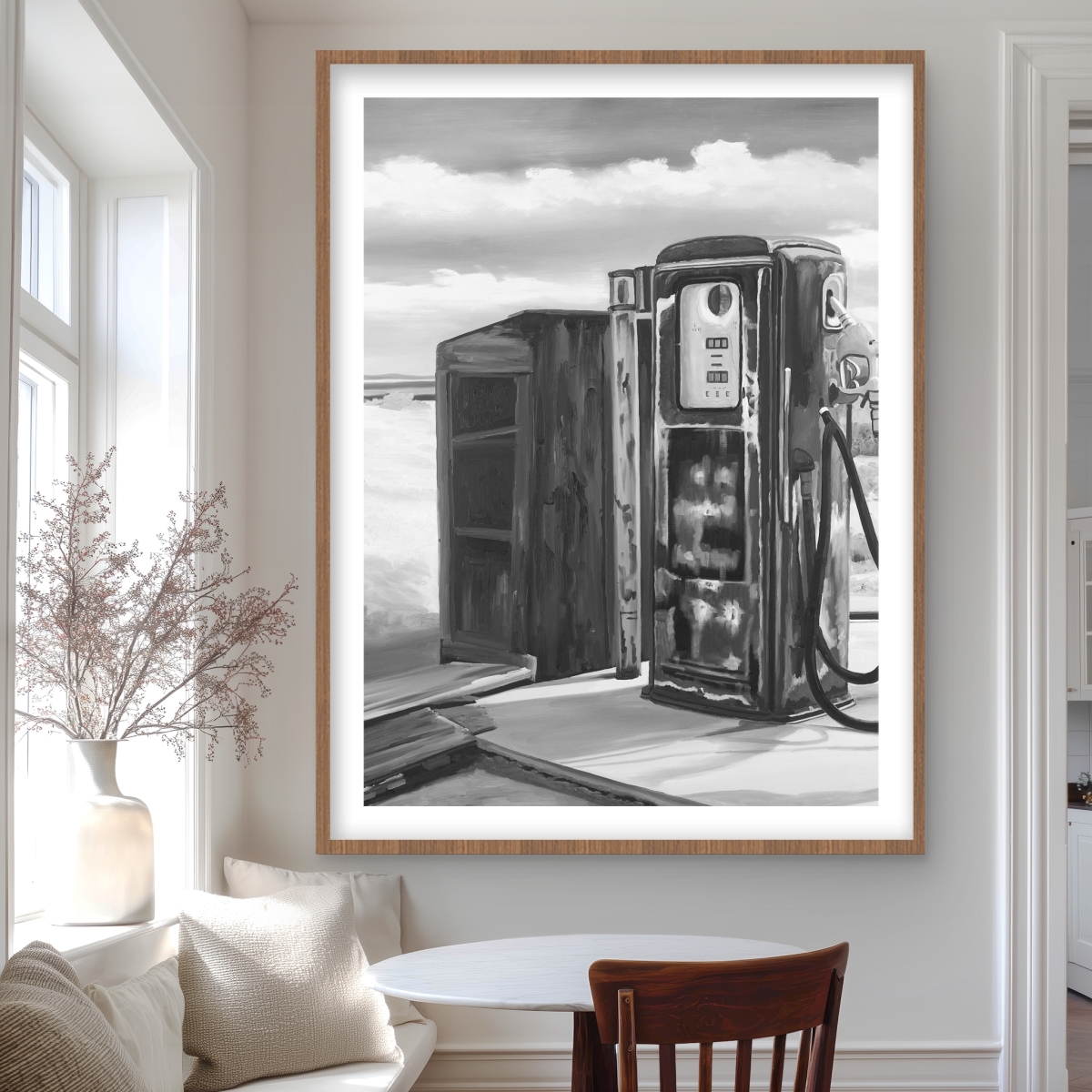 C1FM36480PKOQT 36 x 48 in. Old Gas Pump - Black & White Still Life Framed Print Decor