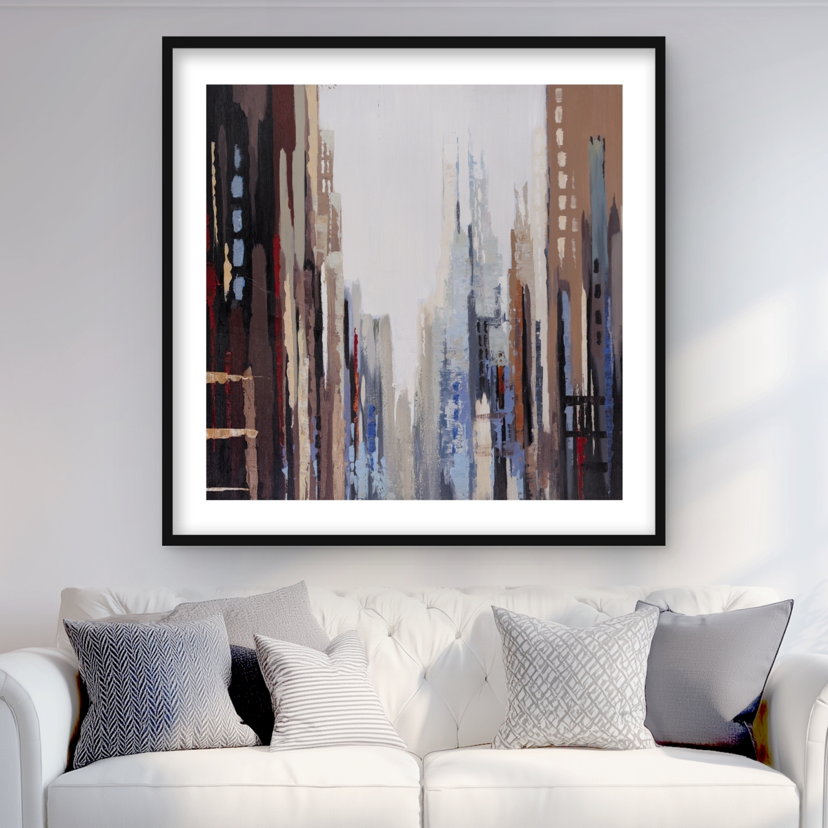 C1FM3636E0D4W4 36 x 36 in. Abstract Buildings - Cities Office Framed Matted Print Decor