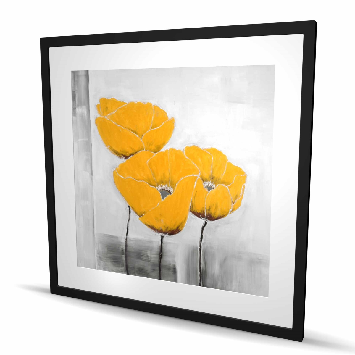C1FM3636GPU64N 36 x 36 in. Three Yellow Flowers - Botanical Framed Print for Home Decor