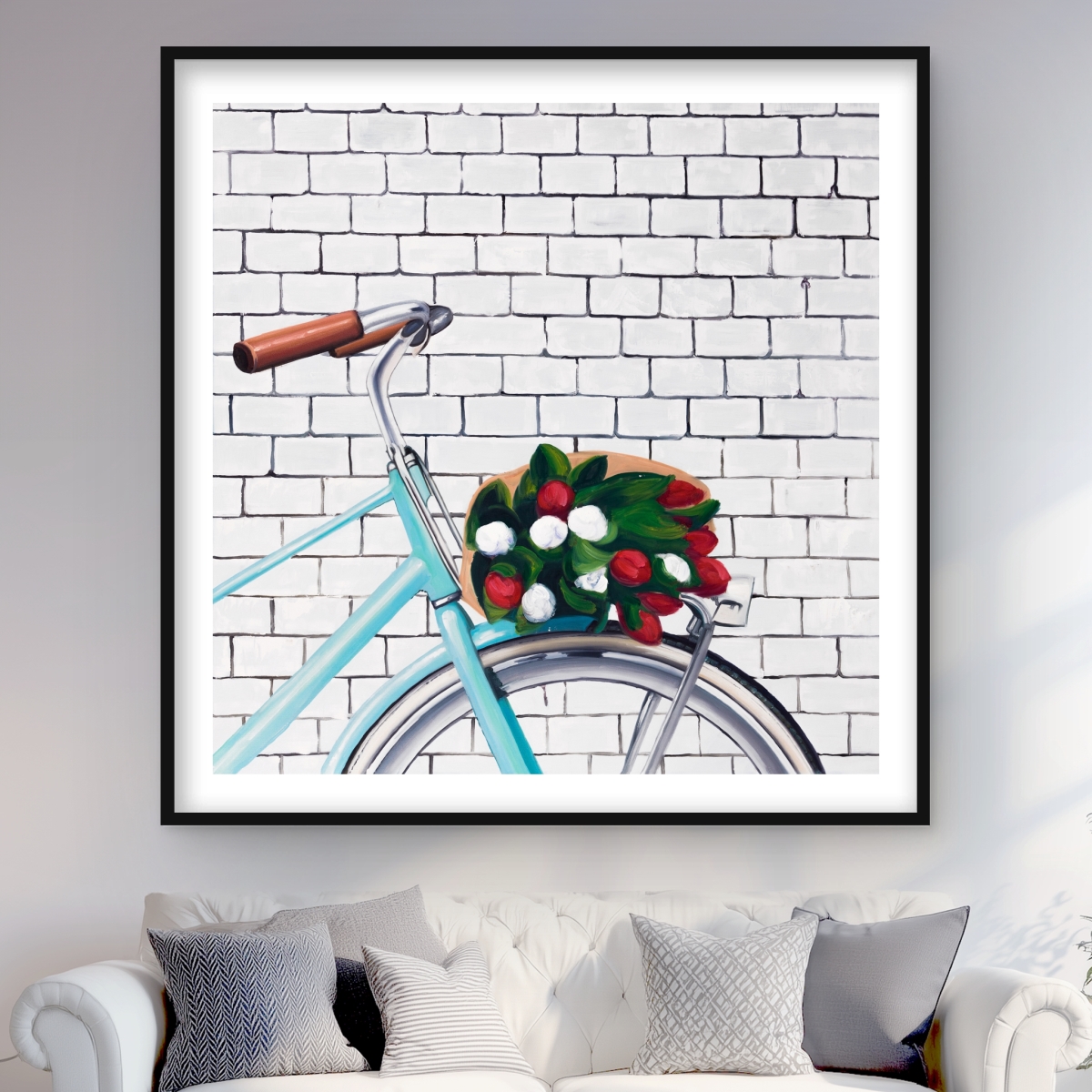 C1FM4848W8JA9N 48 x 48 in. Bicycle with A Bouquet of Tulips - Romantic Flowers Print
