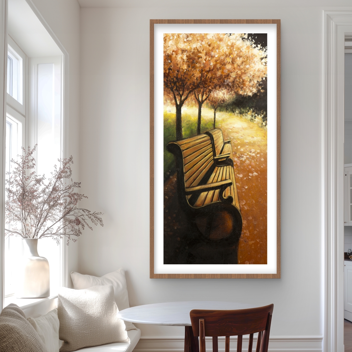 C1FM2448I1TCV9 24 x 48 in. Park Bench on A Fall Day - Brown Trees Framed Print Decor