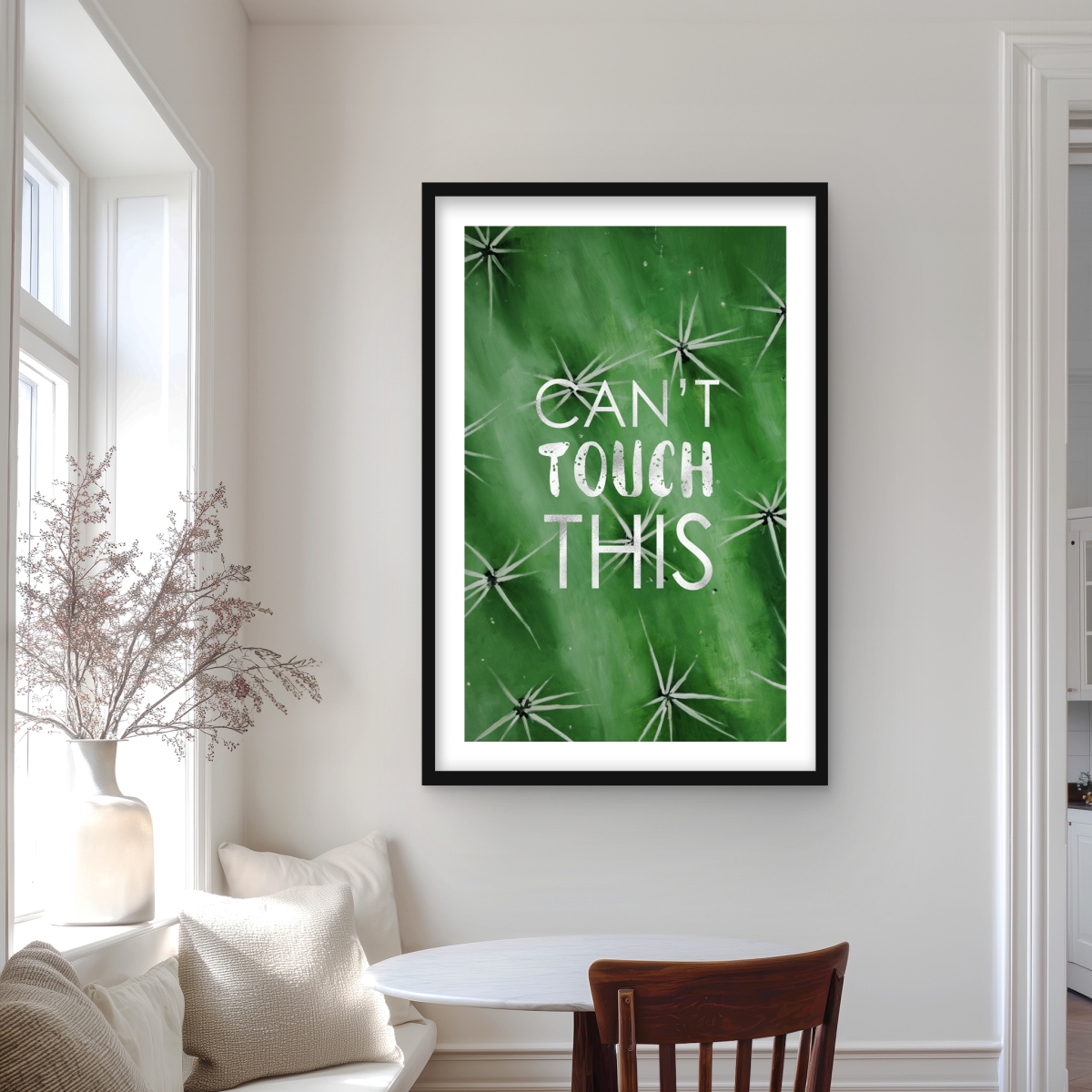 C1FM2436ZRDNV3 24 x 36 in. Cannot Touch This - Botanical Green Framed Matted Print Decor