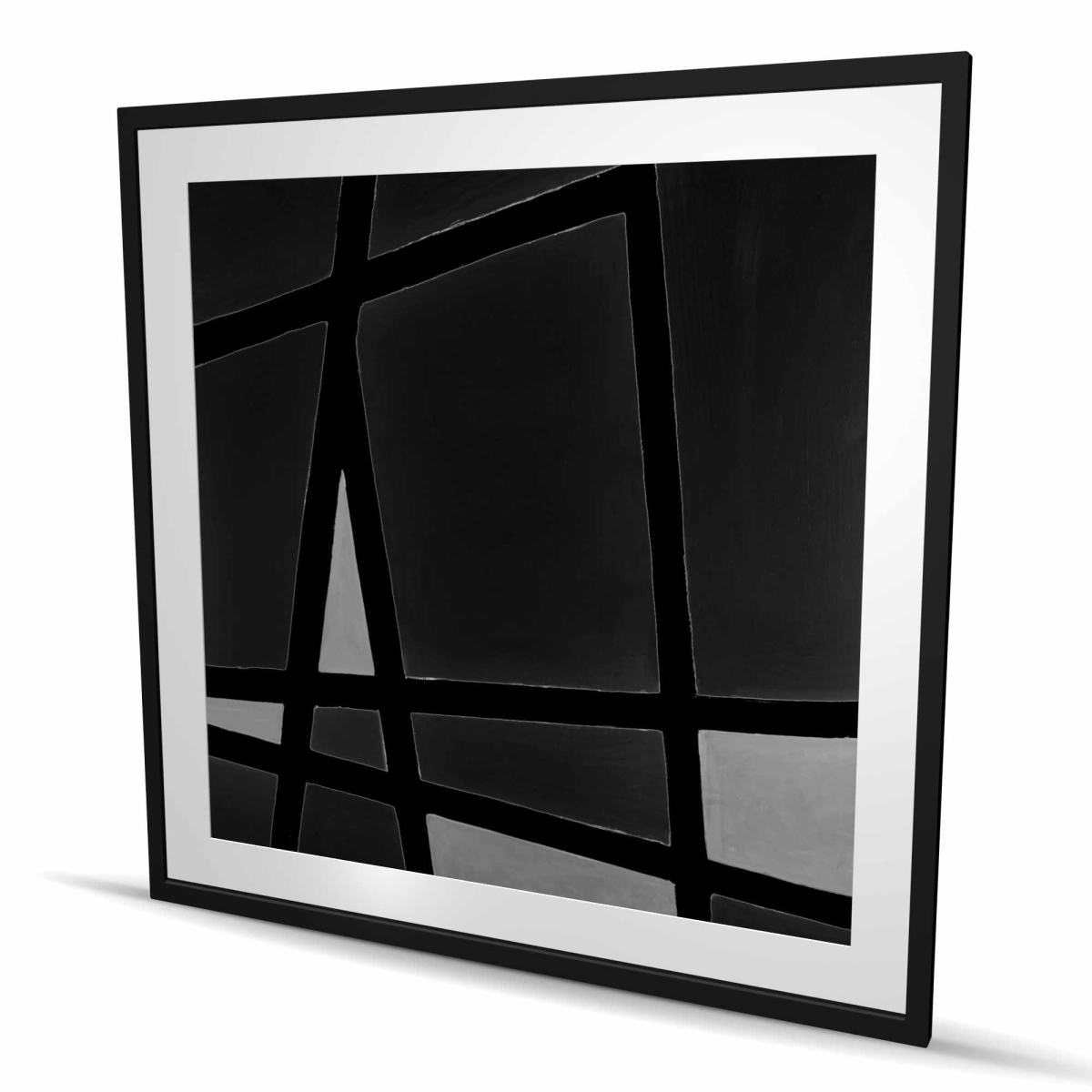 C1FM4848LPYG8G 48 x 48 in. Black & White Abstract Shapes - Framed Matted Print Decor