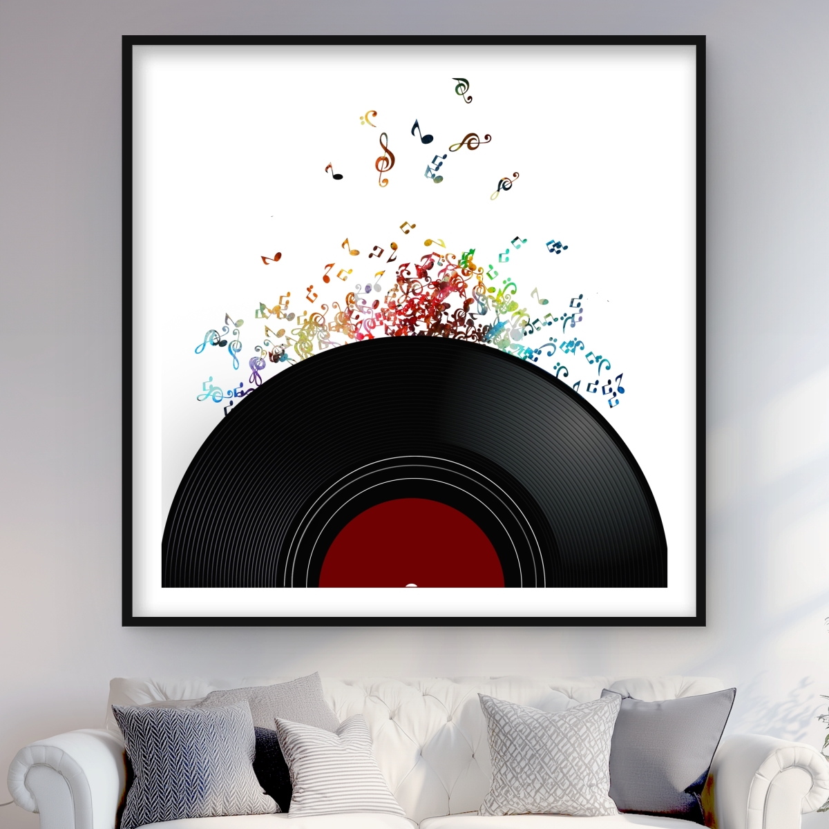 C1FM4848J1U31D 48 x 48 in. Notes Escaping From A Vinyl Record - Framed Matted Print