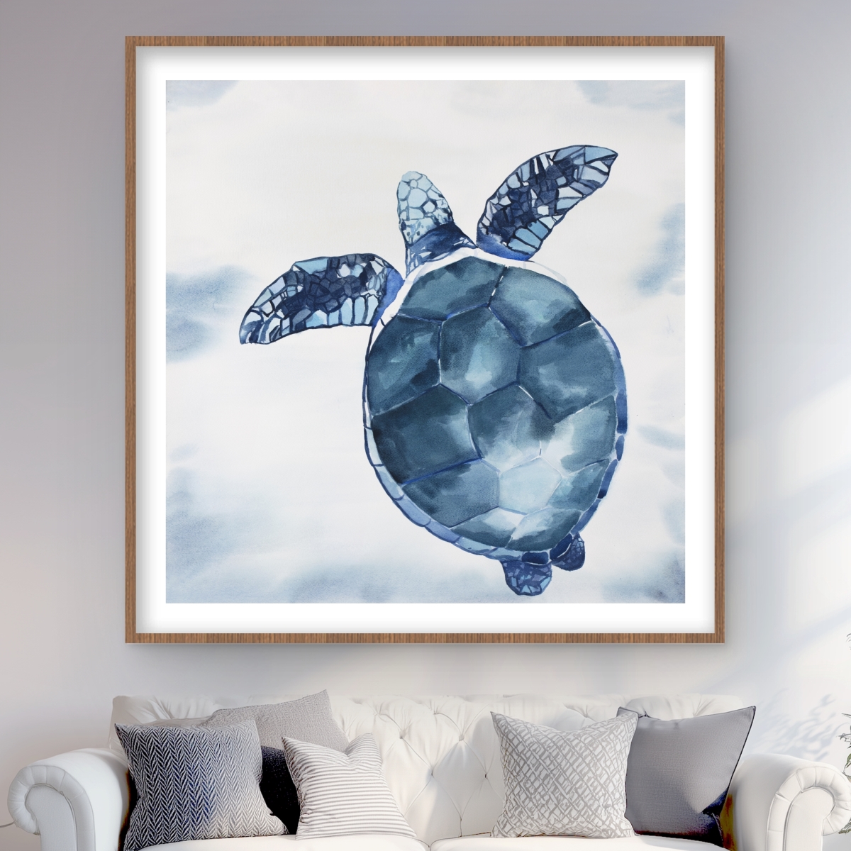 C1FM4848R2D2CC 48 x 48 in. Watercolor Blue Turtle - Framed Matted Print for Home Decor